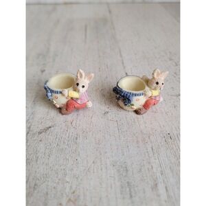 Mini rabbit Easter plant pot doll house spring figure bunny set home decor